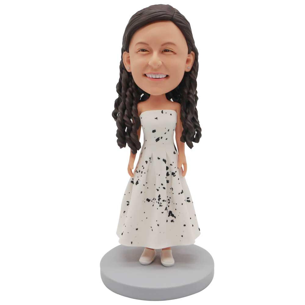 Female In Black And White Strapless Dress Custom Figure Bobblehead 