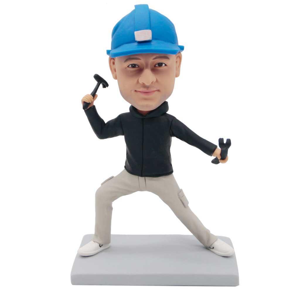 Male Repairman In Black Sweatshirt Holding Tools Custom Figure Bobbleh ...