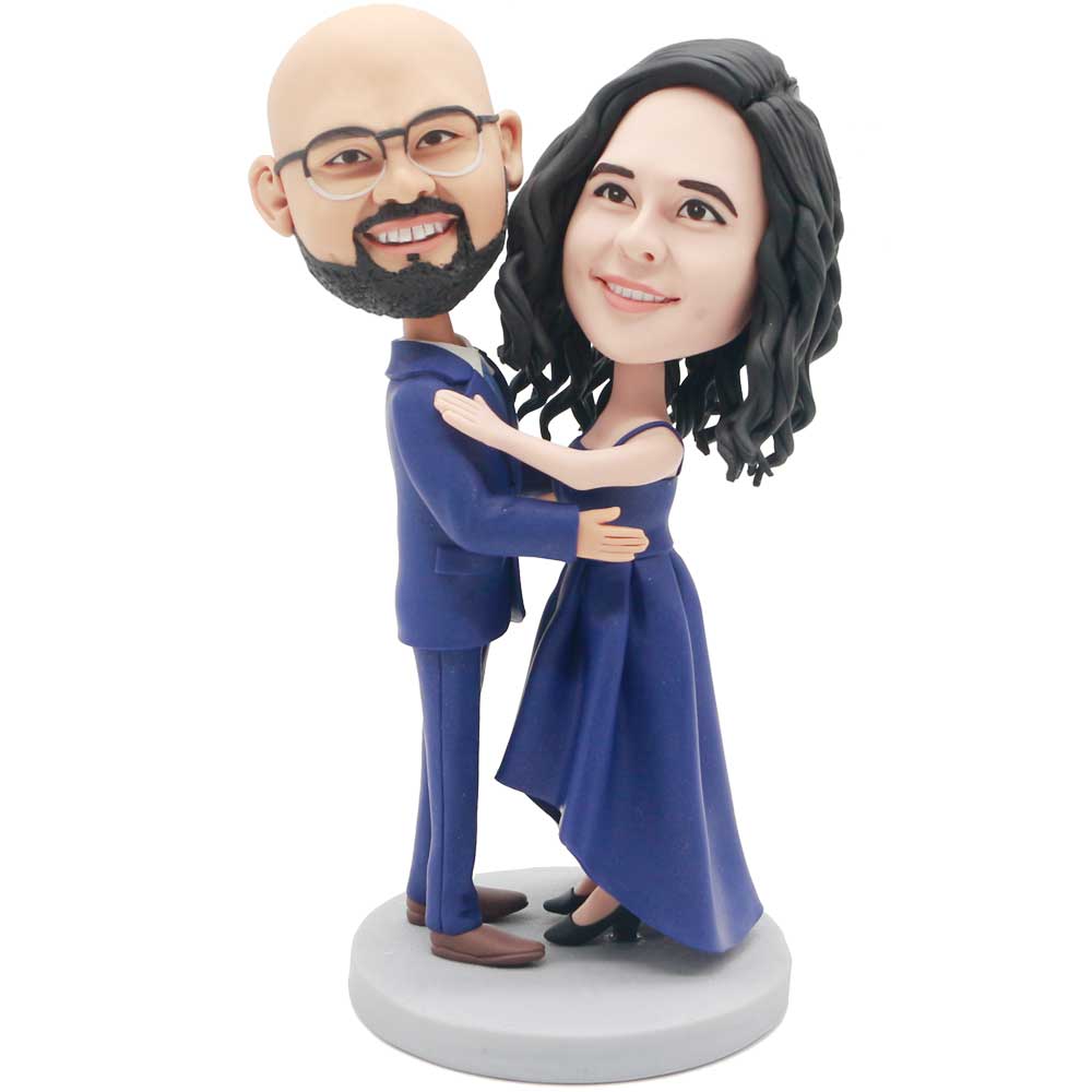 Valentine Gifts Custom Couple Bobbleheads In Navy Blue Evening Dress ...