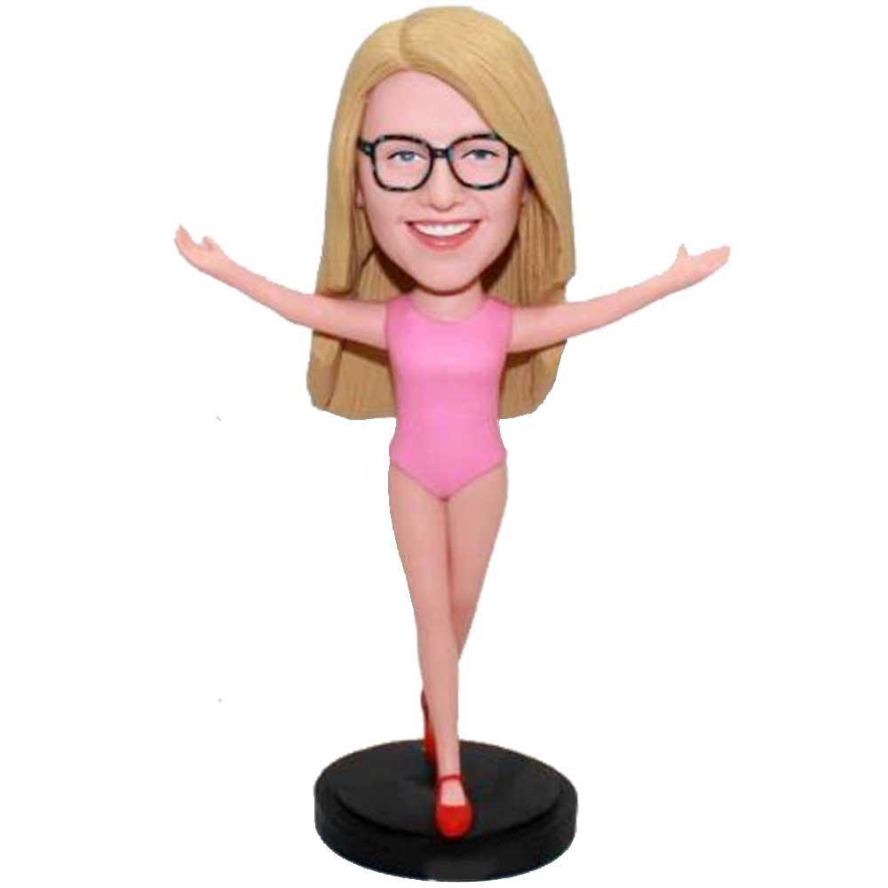 Female Gymnast In Pink Gym Suit Custom Figure Bobblehead