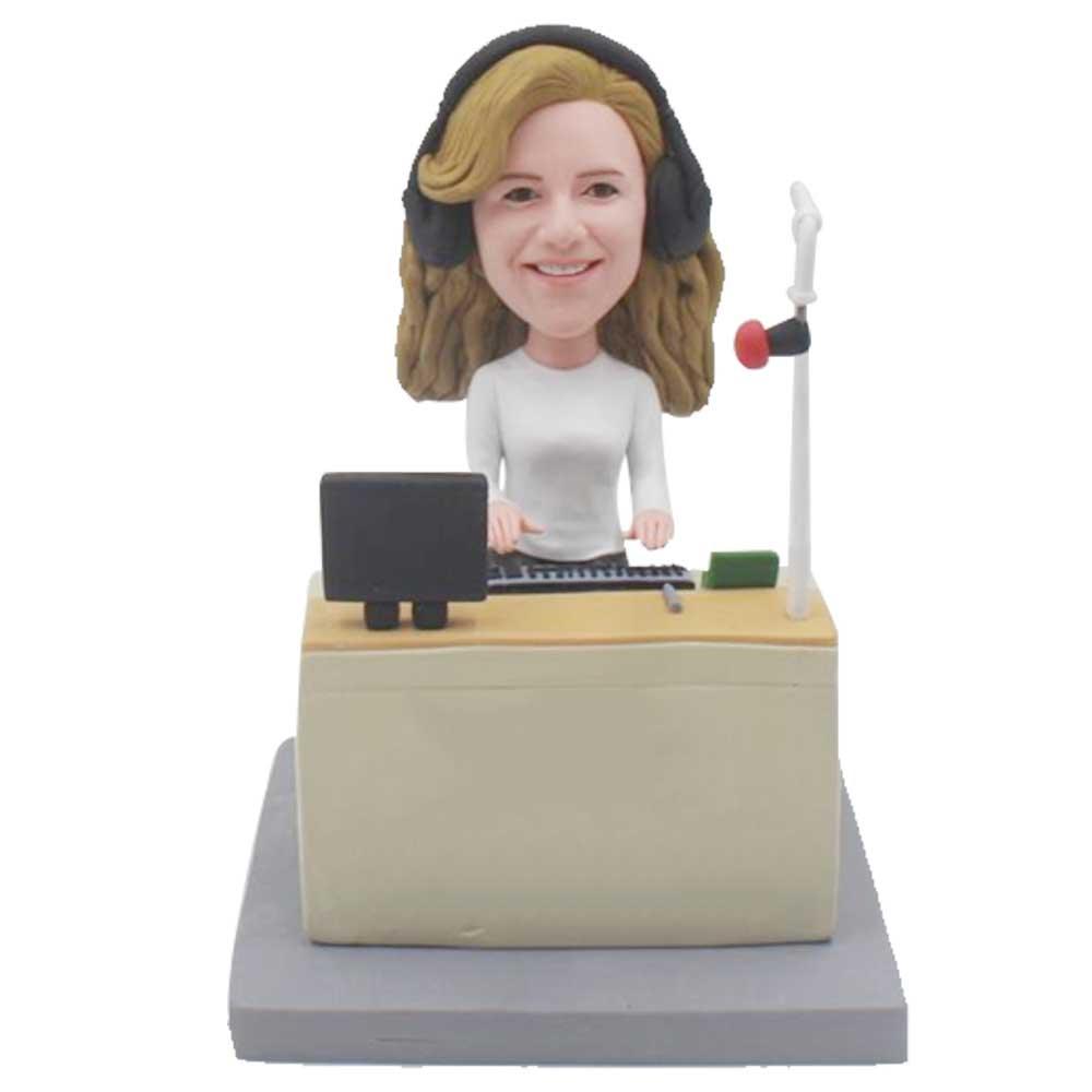 Custom Bobble Head Female Executive At Desk