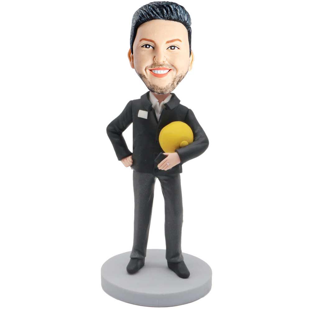 Male Engineer Architect Hold The Yellow Hard Hats Custom Figure Bobble ...