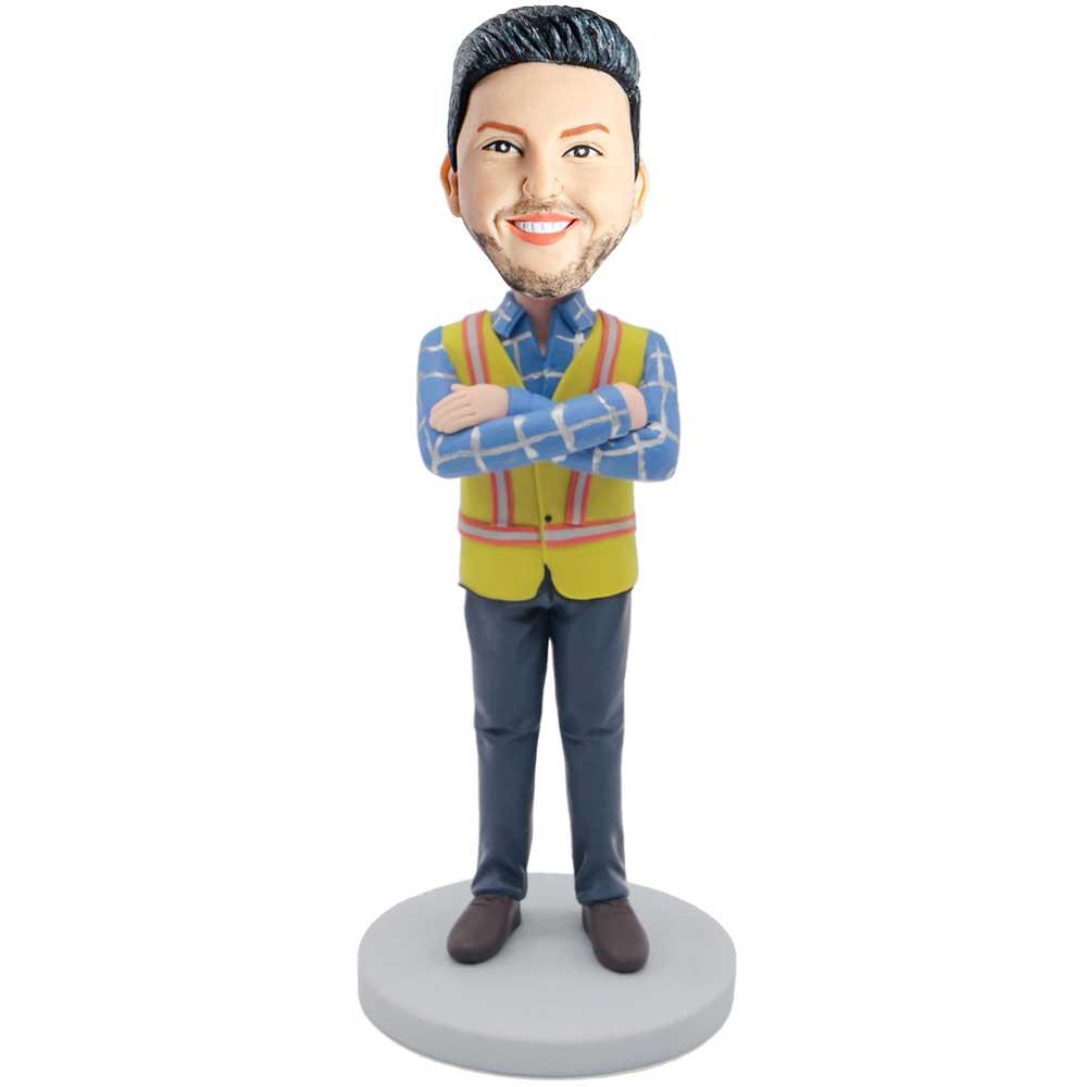 Male Engineer In Blue Plaid Shirt Custom Figure Bobbleheads