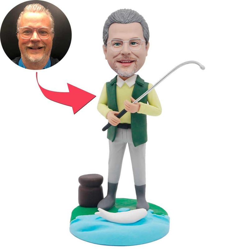 Custom Bobblehead Stylish fisherman holding a big fish in one hand