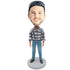 Male In Grey-Blue Checked Shirt Custom Figure Bobblehead