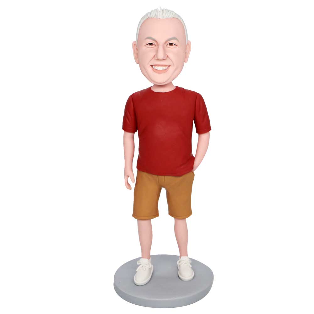 Male In Red T-shirt And Yellow Shorts Custom Figure Bobbleheads