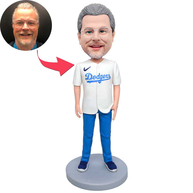 Male La Dodgers Baseball Fan in Blue T-Shirt Custom Figure Bobblehead