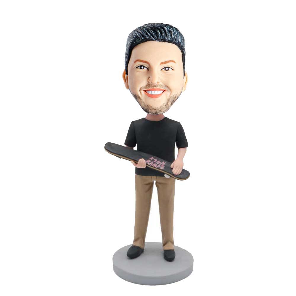 Male Skateboarder  With A Skateboard Custom Figure Bobblehead